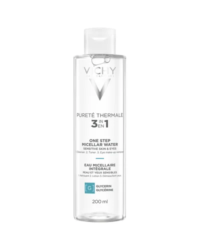 Envase de Pureté Thermale Agua Micelar 3 en 1 sobre fondo blanco