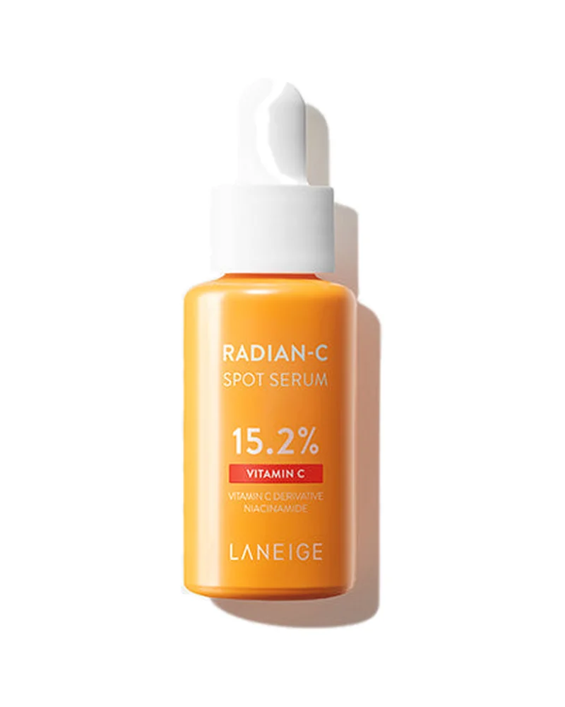 Frasco con cuentagotas de Radian-C Spot Serum sobre fondo blanco