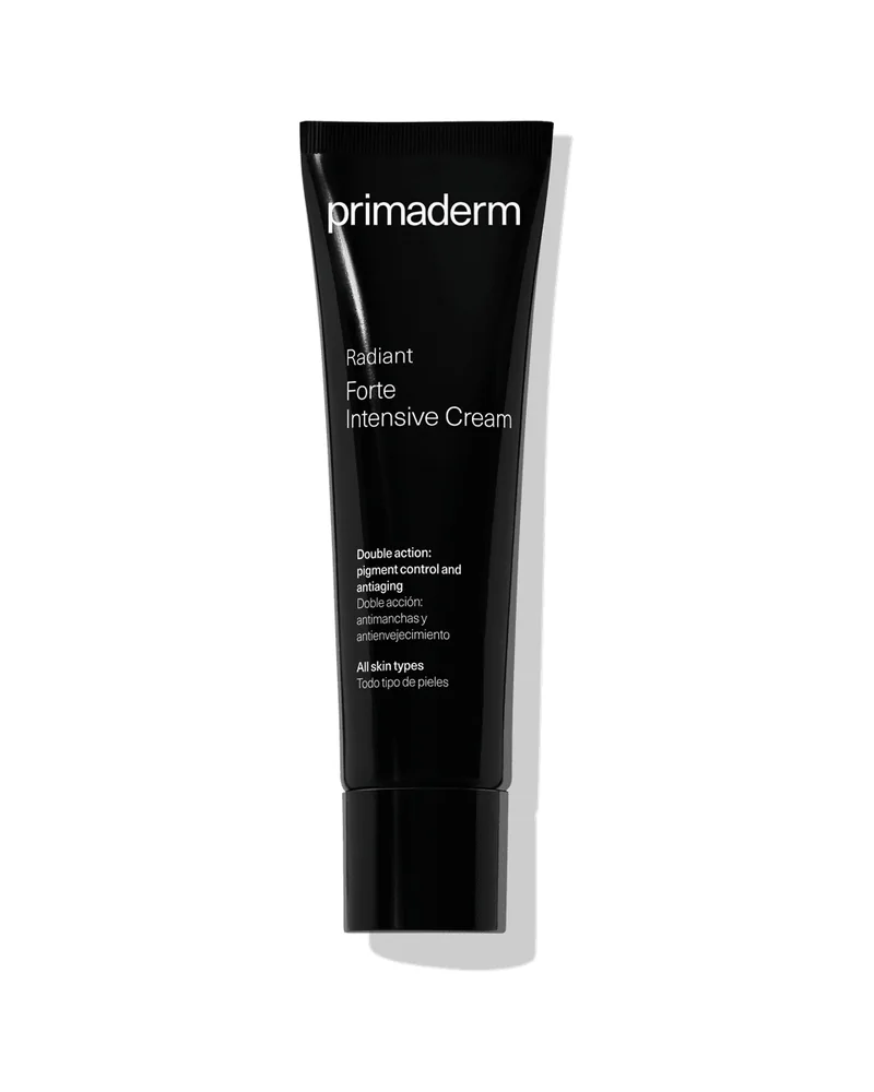 Tubo de Radiant Forte Intensive Cream sobre fondo blanco