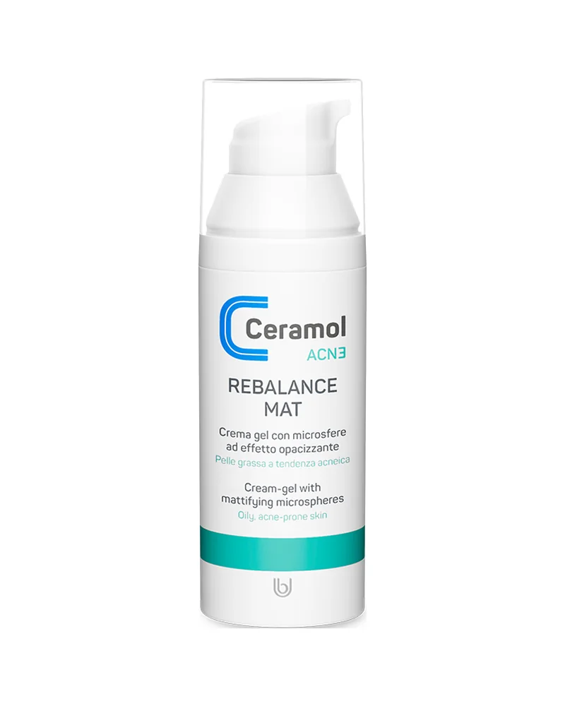 Frasco airless de Ceramol Rebalance Mat sobre fondo blanco