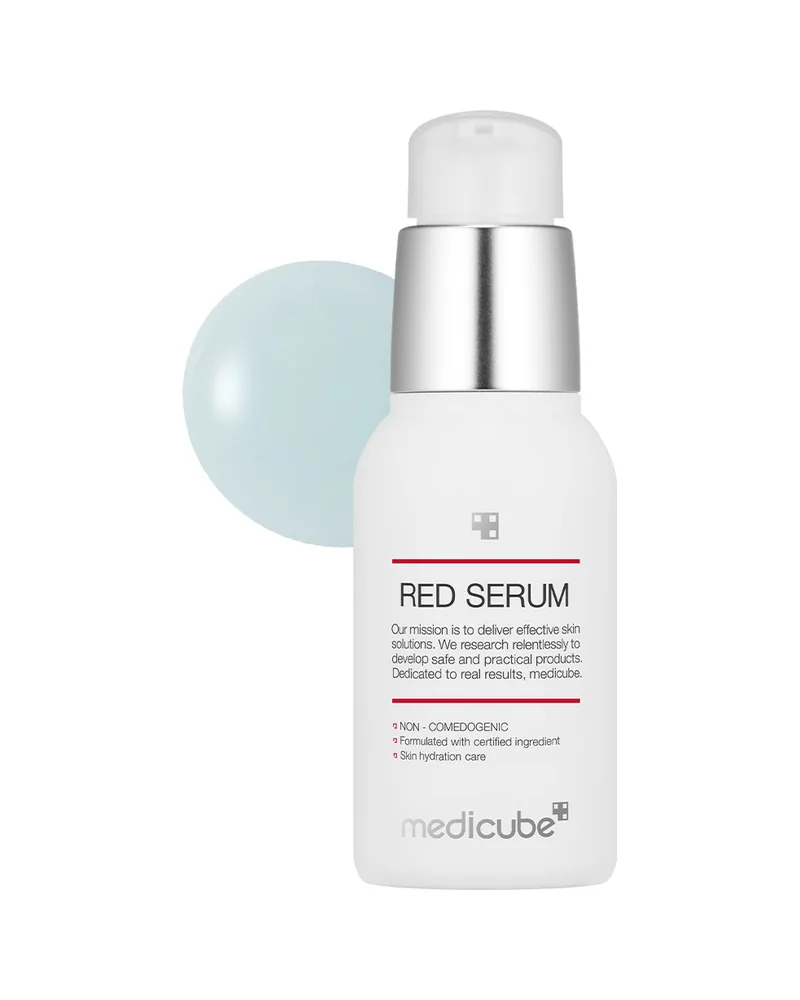 Frasco con dosificador de Red Serum sobre fondo blanco
