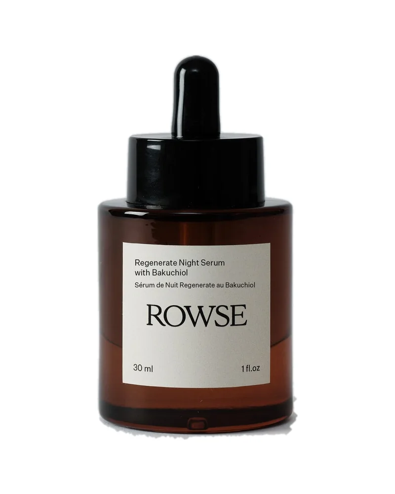 Envase de Sérum de noche Regenerante con Bakuchiol de Rowse sobre fondo blanco