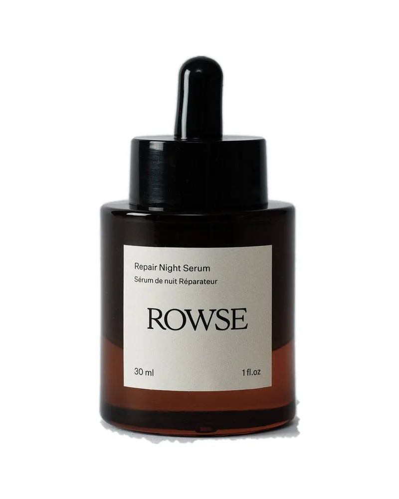 Envase de Sérum de noche Reparador de Rowse sobre fondo blanco