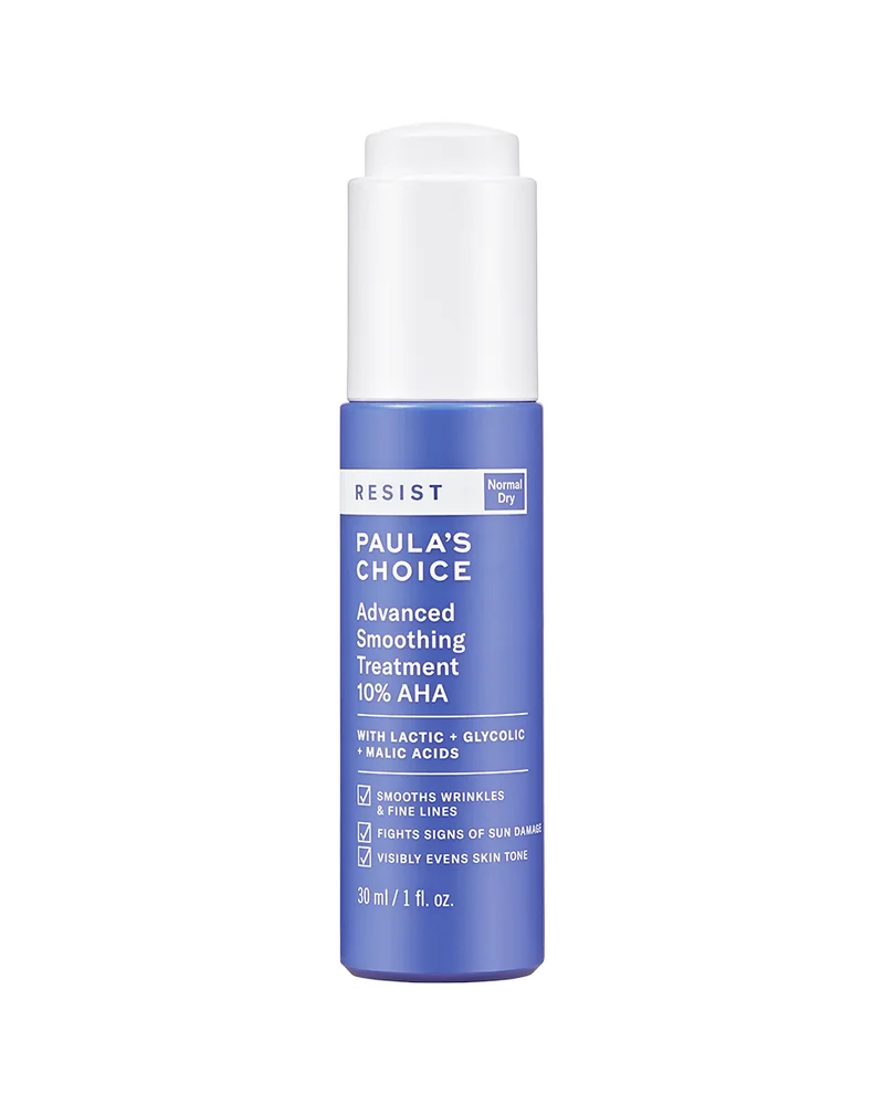 Envase de Resist 10% AHA Exfoliante Antienvejecimiento sobre fondo blanco