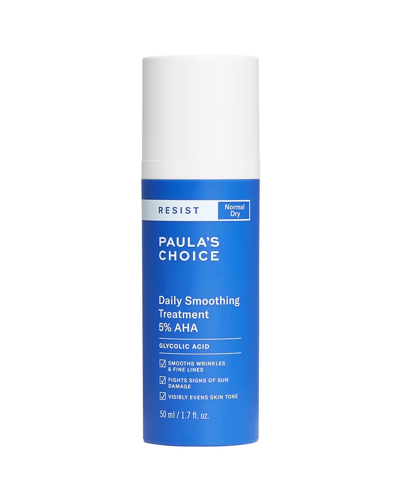 Envase de Resist 5% AHA Exfoliante Antienvejecimiento sobre fondo blanco