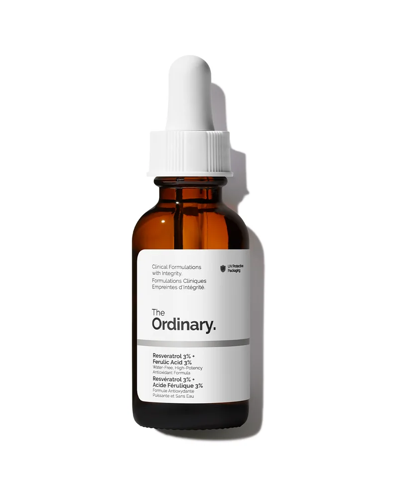 Envase de Resveratrol 3% + Ferulic Acid 3% sobre fondo blanco