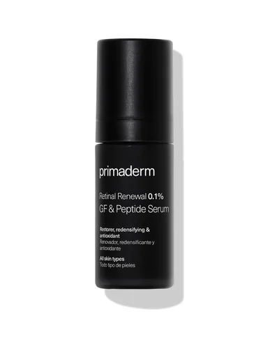 Envase de Retinal Renewal 0.1% GF & Peptide Serum sobre fondo blanco