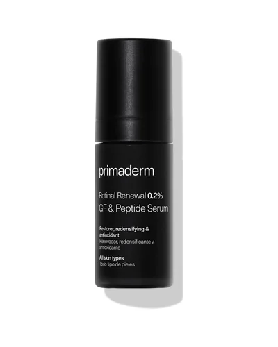 Envase de Retinal Renewal 0.2% GF & Peptide Serum sobre fondo blanco