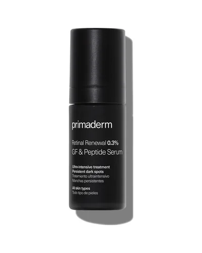 Envase de Retinal Renewal 0.3% GF & Peptide Serum sobre fondo blanco