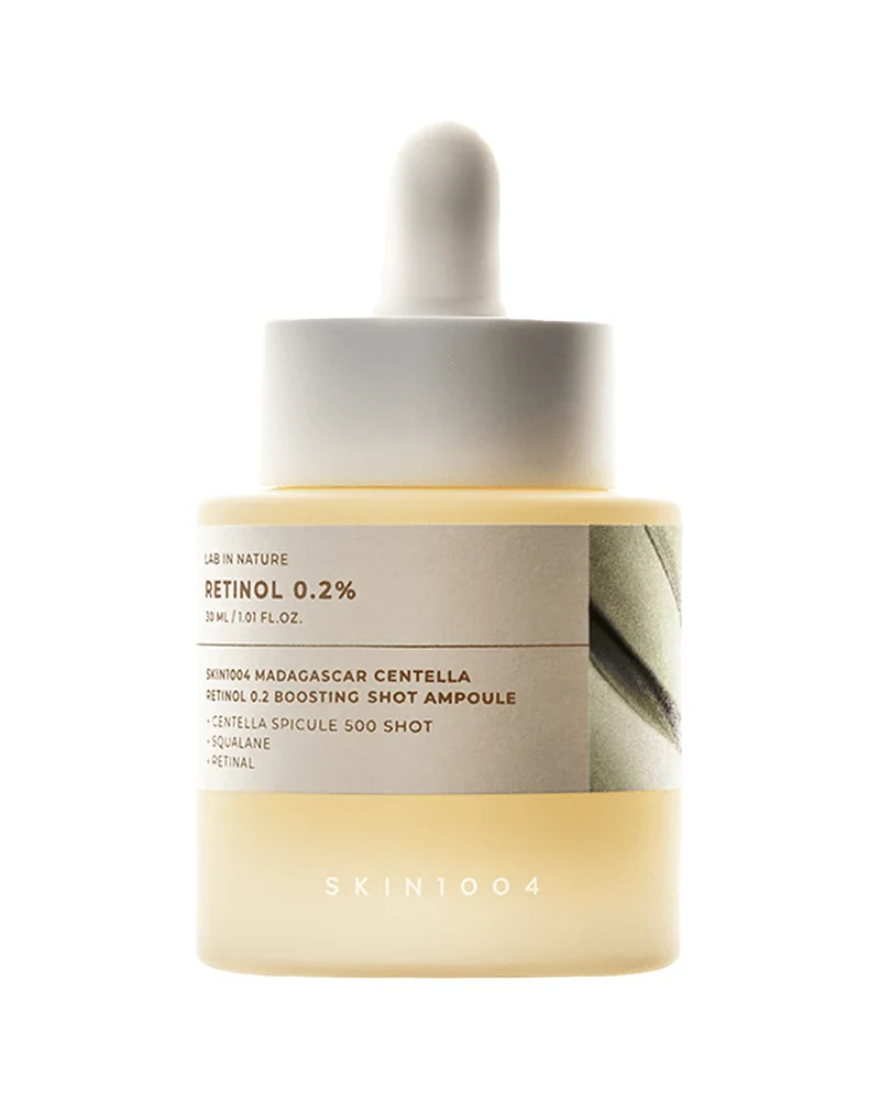 Envase de Madagascar Centella Retinol 0.2 Boosting Shot Ampoule sobre fondo blanco