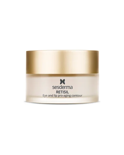 Envase de Retisil Crema de ojos y labios sobre fondo blanco