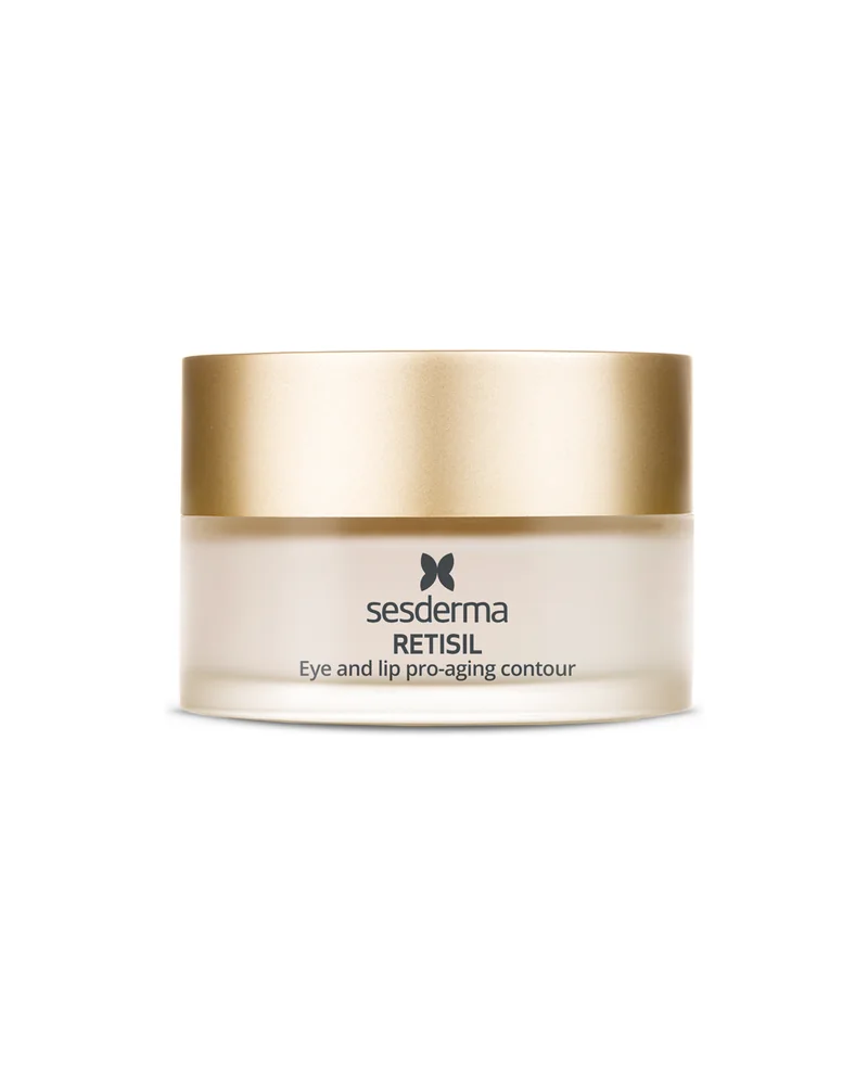 Envase de Retisil Crema de ojos y labios sobre fondo blanco