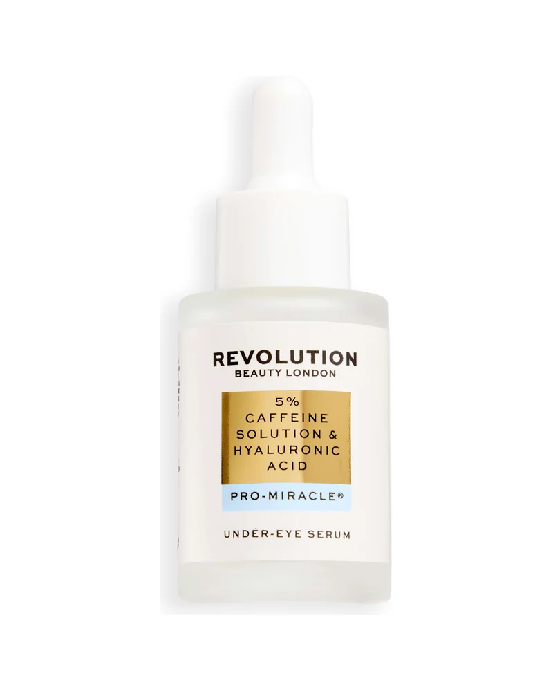 Envase de Pro Miracle 5% Caffeine Solution & Hyaluronic Acid Under Eye Serum sobre fondo blanco