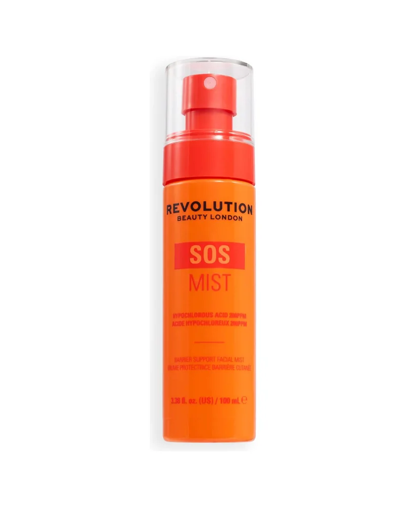 Envase de SOS Barrier Support Hypochlorous Acid Facial Mist sobre fondo blanco