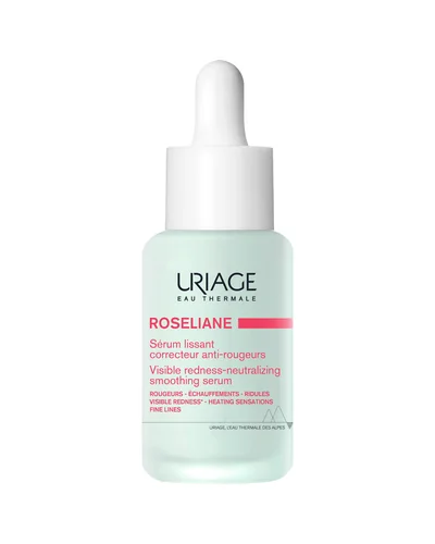 Envase de Roséliane Sérum de Uriage sobre fondo blanco