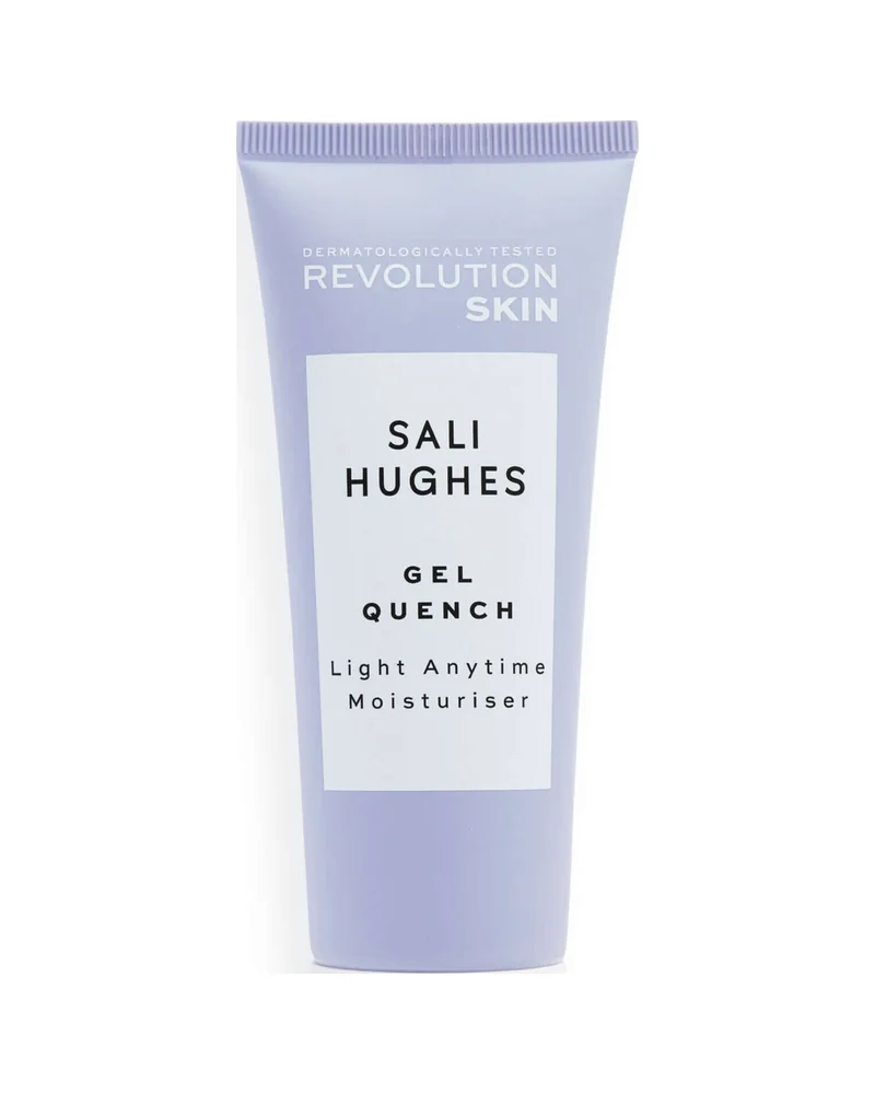 Tubo de Sali Hughes Gel Quench sobre fondo blanco