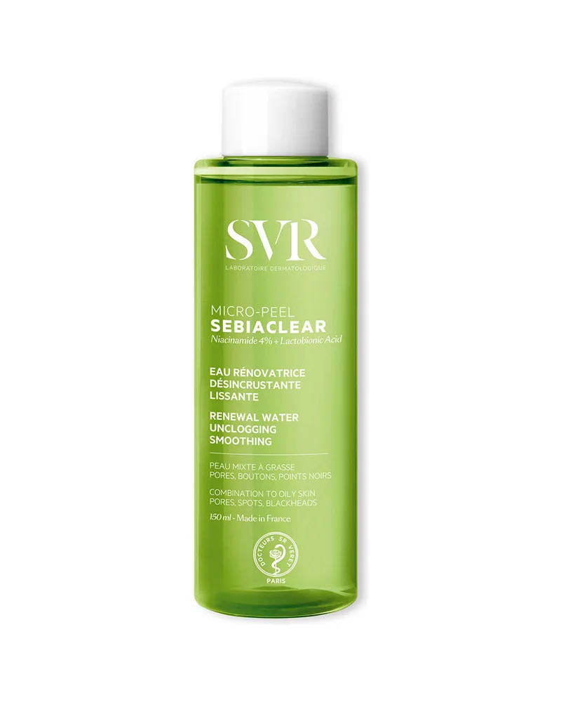 Envase de Sebiaclear Micro-Peel sobre fondo blanco