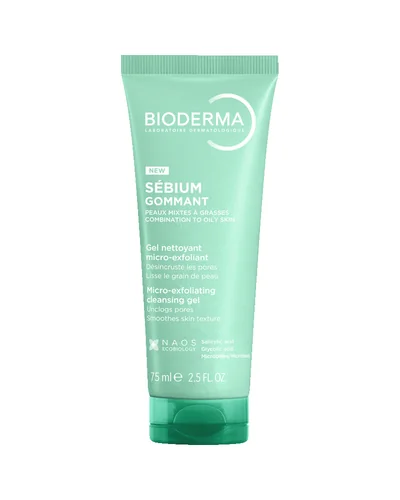 Envase de Sébium Gel Gommant sobre fondo blanco
