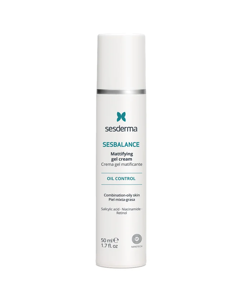 Envase de Sesbalance Crema gel sobre fondo blanco