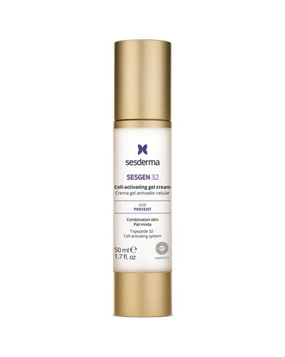 Envase de Sesgen 32 Crema gel sobre fondo blanco