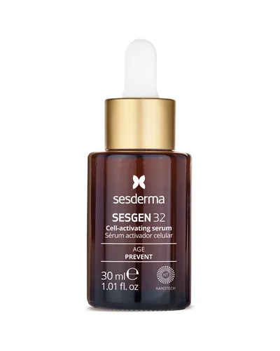 Envase de Sesgen 32 Sérum sobre fondo blanco