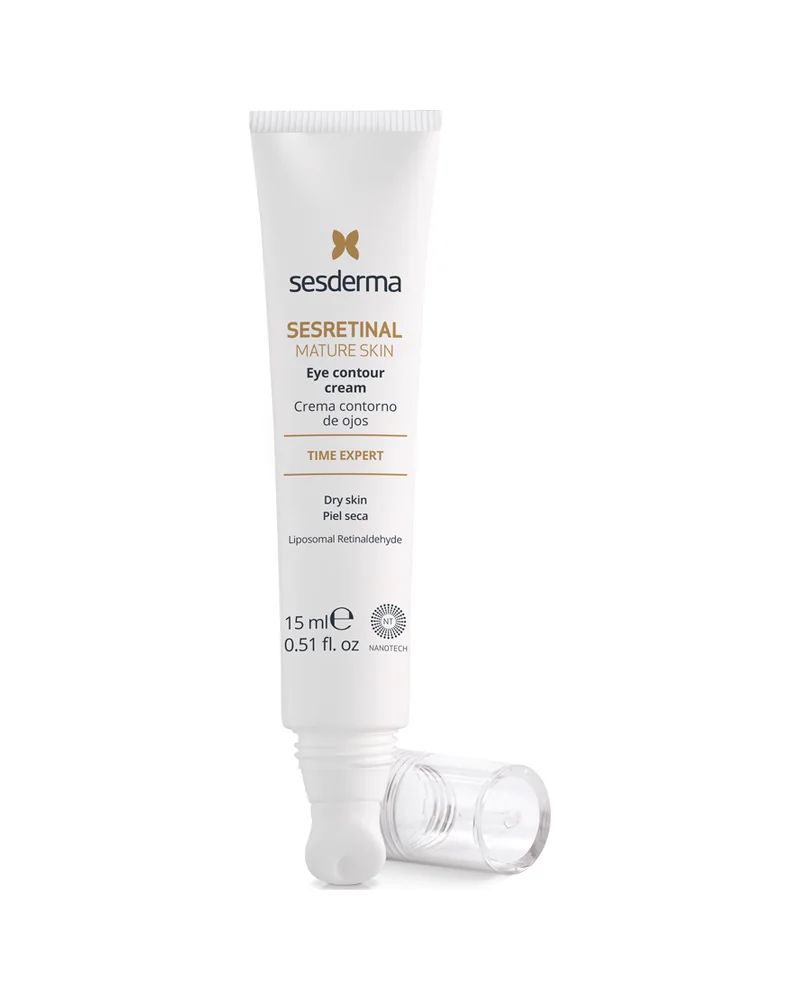 Envase de Sesretinal Mature Skin Gel contorno de ojos sobre fondo blanco