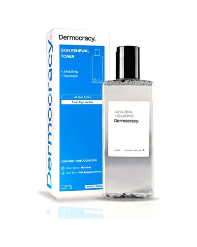 Botella de Skin Renewal Toner junto a su caja sobre fondo blanco