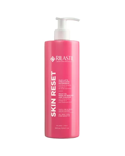 Envase de Skin Reset Leche Limpiadora de Rilastil sobre fondo blanco