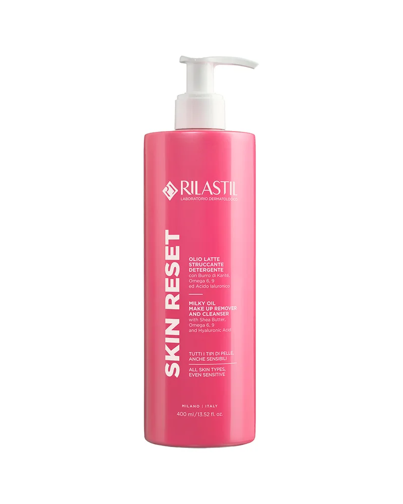 Envase de Skin Reset Leche Limpiadora de Rilastil sobre fondo blanco