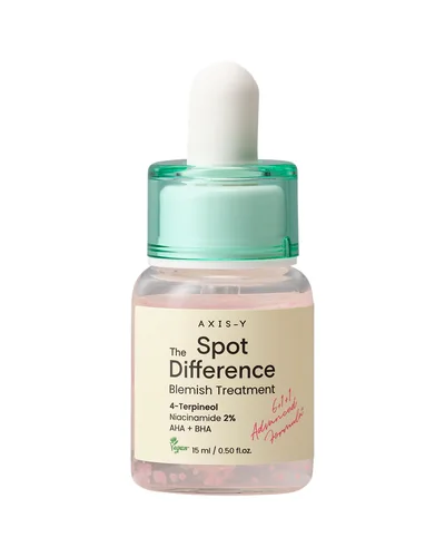 Frasco con cuentagotas de Spot The Difference Blemish Treatment sobre fondo blanco