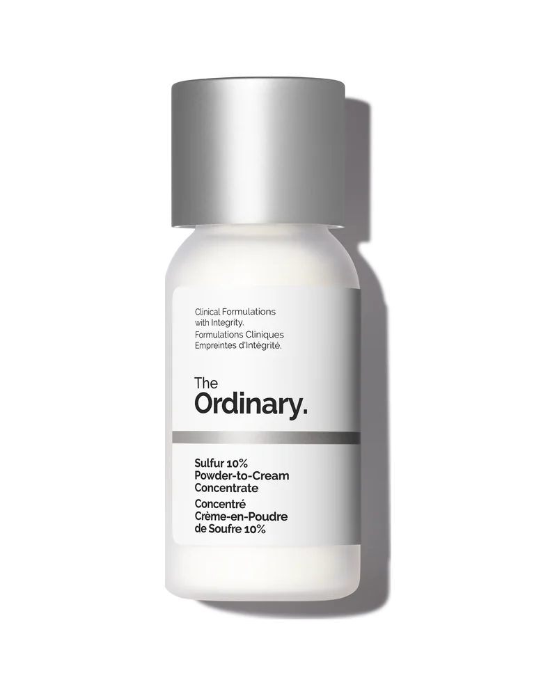 Envase de Sulfur 10% Powder-to-Cream Concentrate sobre fondo blanco