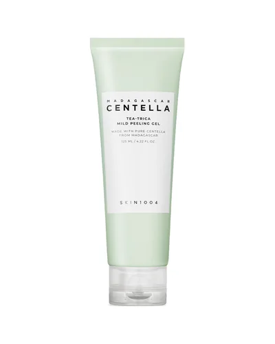 Envase de Madagascar Centella Tea-Trica Mild Peeling Gel sobre fondo blanco