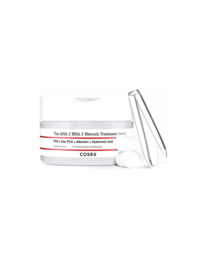 Envase de The AHA 2 BHA 2 Blemish Treatment Serum sobre fondo blanco
