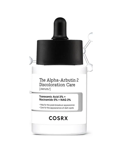 Envase de The Alpha-Arbutin 2 Discoloration Care Serum sobre fondo blanco
