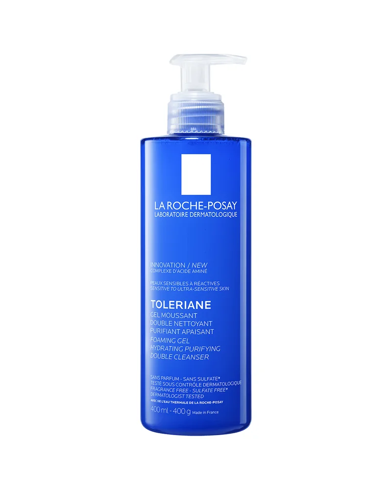 Envase de Toleriane Gel Espumoso Doble Limpiador sobre fondo blanco