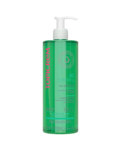 Botella con dosificador de AC Control Gel Limpiador Purificante sobre fondo blanco