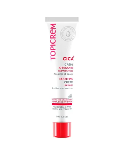 Tubo de Cica+ Crema Calmante Reparadora sobre fondo blanco