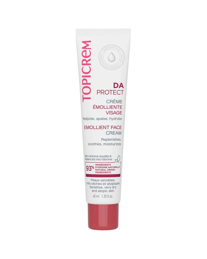 Tubo de DA Protect Crema Emoliente Facial sobre fondo blanco