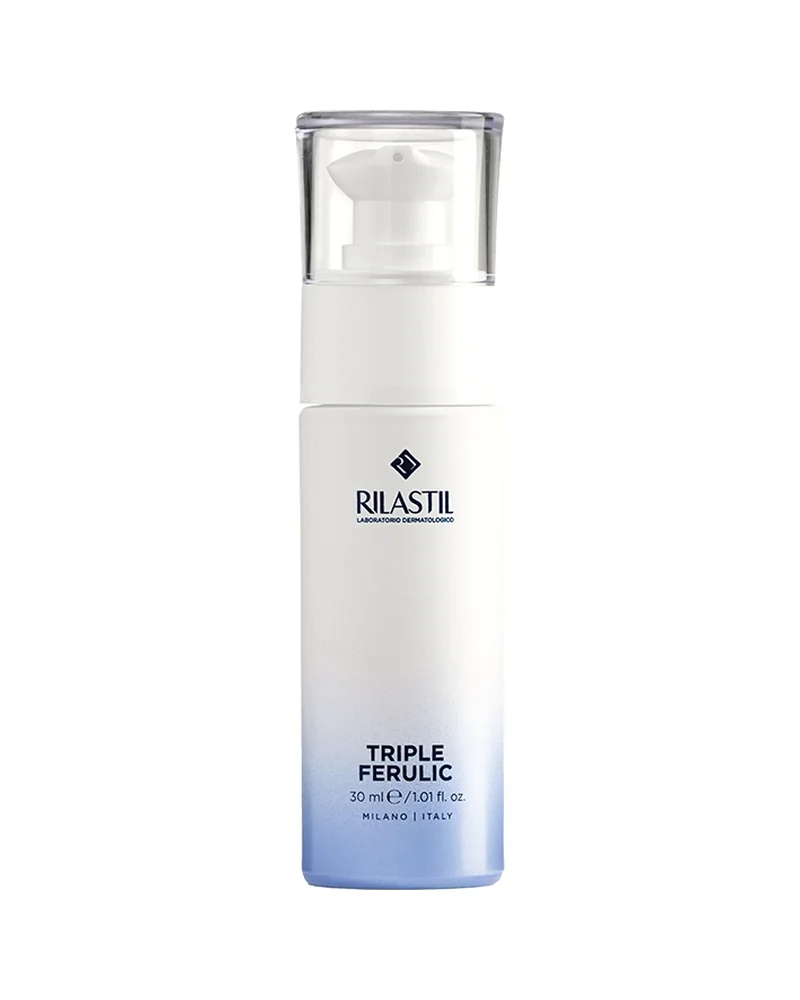 Envase de Triple Ferulic de Rilastil sobre fondo blanco
