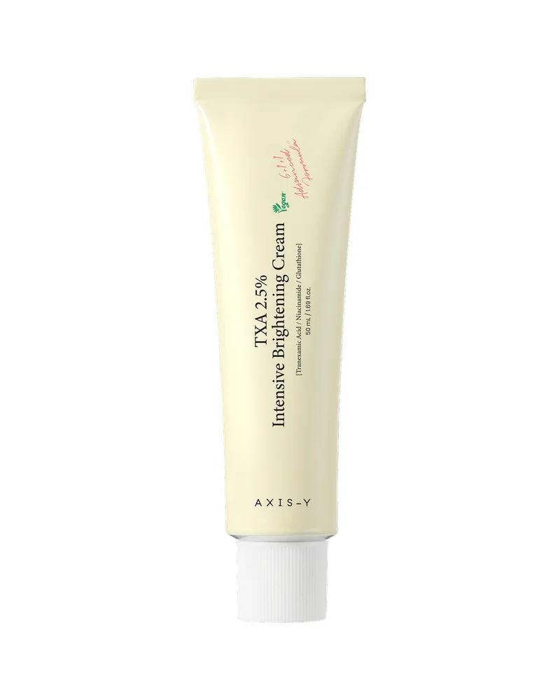 Tubo de TXA 2.5% Intensive Brightening Cream sobre fondo blanco