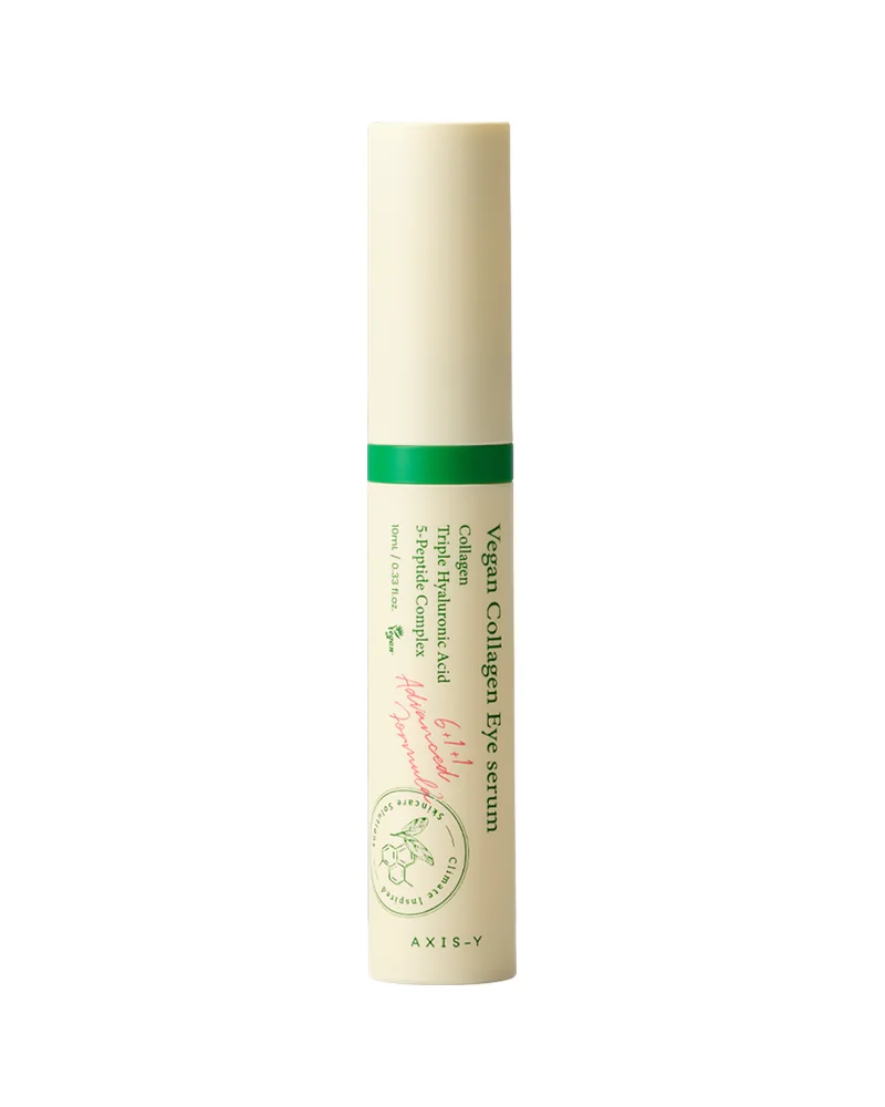 Tubo con aplicador de Vegan Collagen Eye Serum sobre fondo blanco