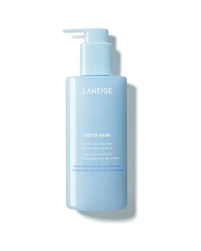 Frasco con dosificador de Water Bank Gentle Gel Cleanser sobre fondo blanco