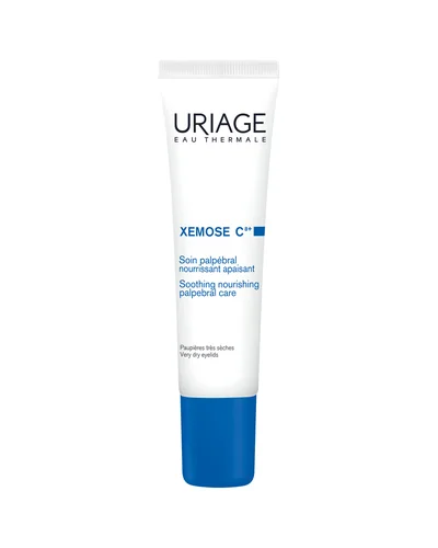 Envase de Xémose C8+ Cuidado para Párpados de Uriage sobre fondo blanco