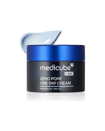 Tarro de Zero Pore One-Day Cream con una muestra de crema encima